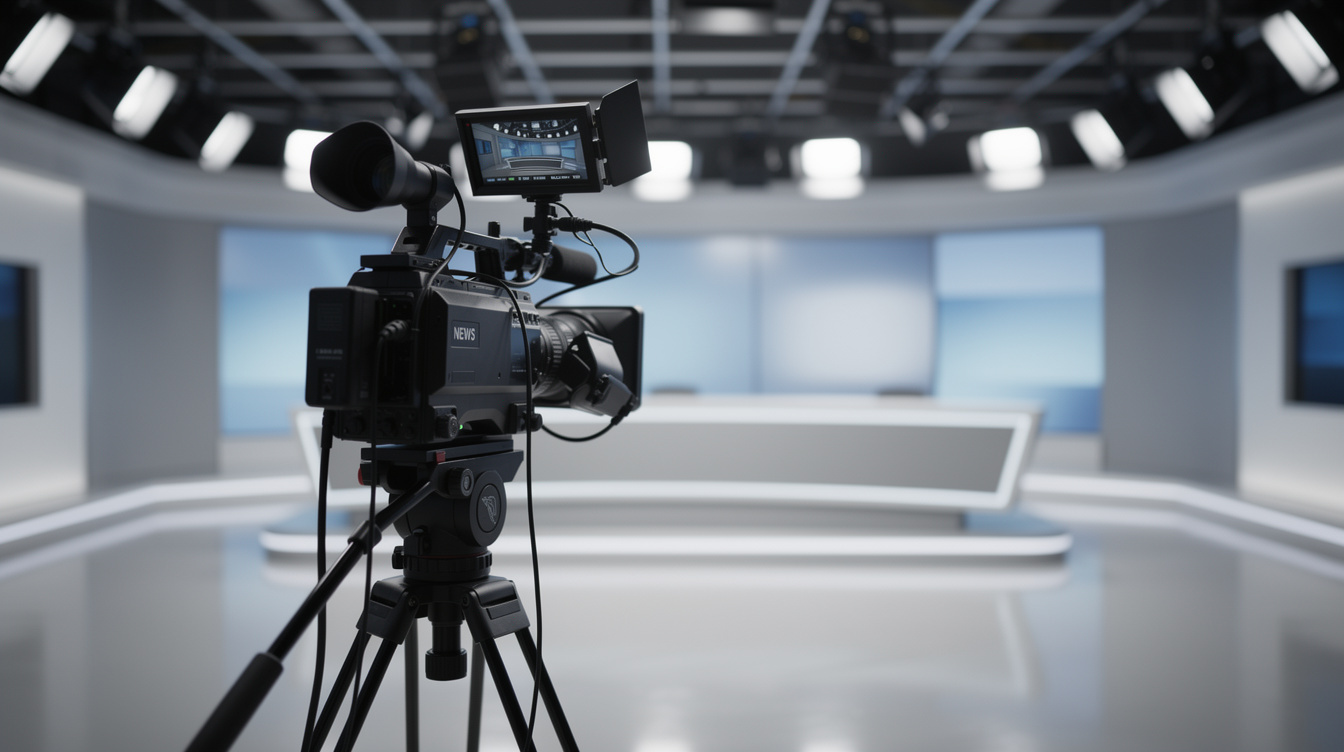 Professional broadcast camera framing a studio shot