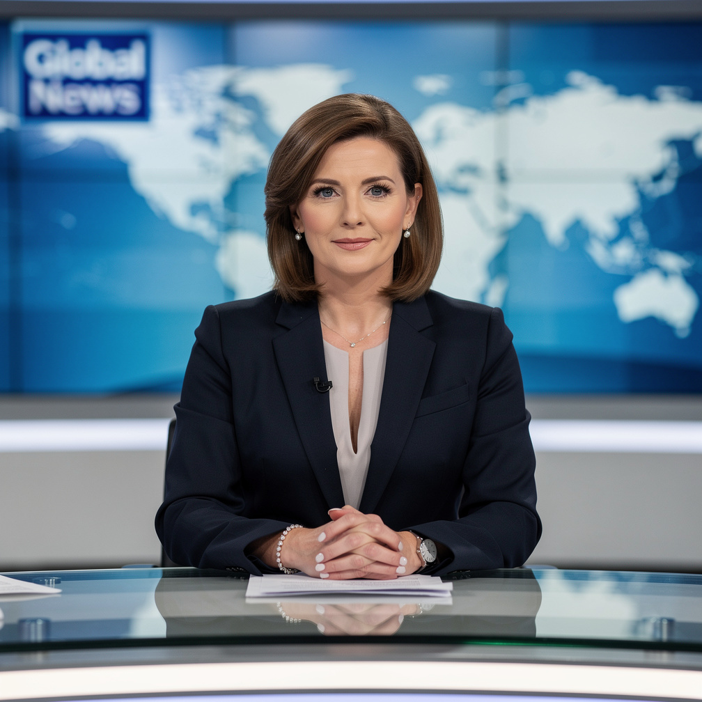 News anchor delivering a segment on set