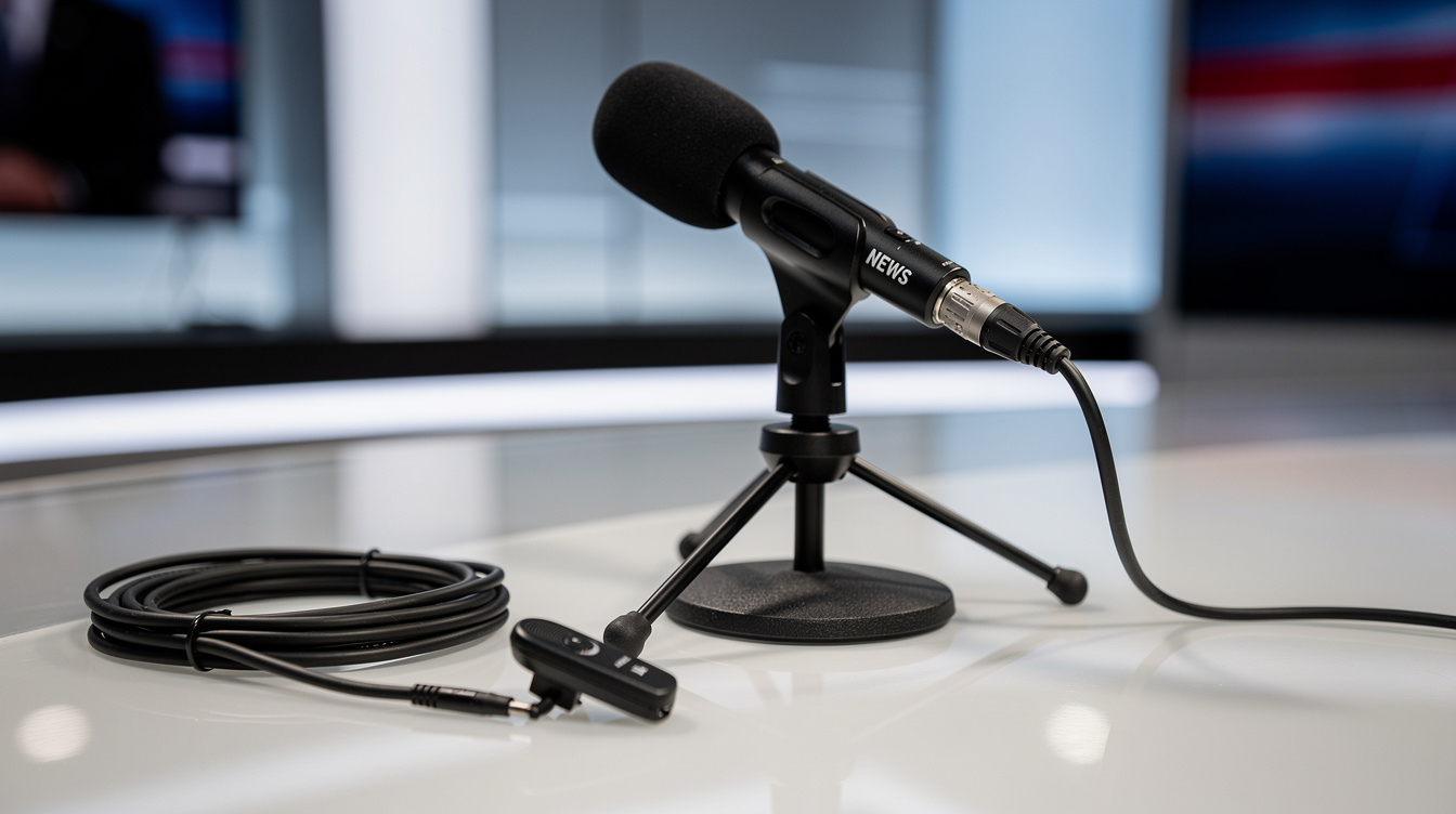 Studio microphone set up for broadcast recording